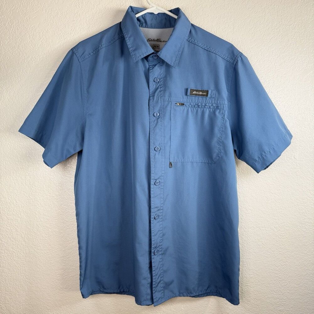 Eddie Bauer Blue Button Up Shirt Mens MEDIUM Vented Outdoor Fishing Performance